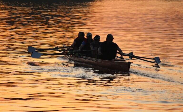 sunset, rowing, paddle boat